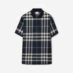 Check Cotton Jacquard Polo Shirt Dark Blue