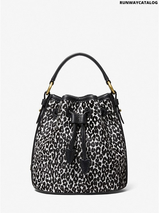 Michael Kors Monogramme Small Leopard Print Bucket Bag