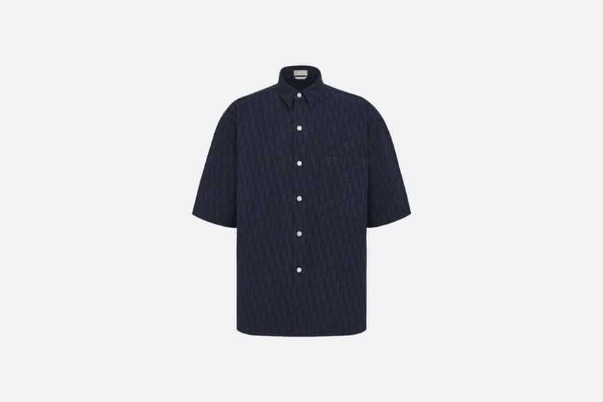 SHORT-SLEEVED OVERSHIRT Navy Blue and Black Dior Oblique Kasuri Cotton Denim