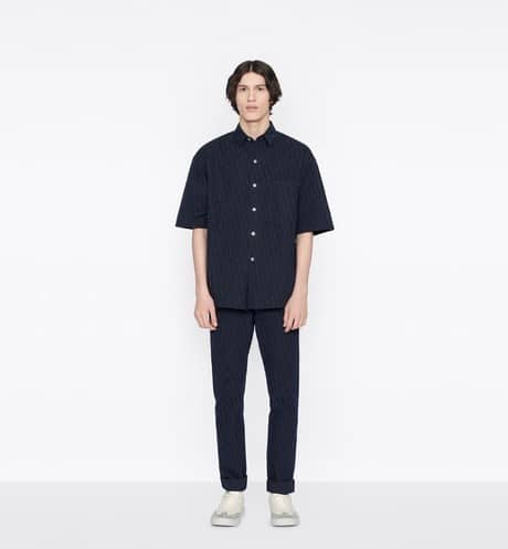 SHORT-SLEEVED OVERSHIRT Navy Blue and Black Dior Oblique Kasuri Cotton Denim
