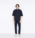 SHORT-SLEEVED OVERSHIRT Navy Blue and Black Dior Oblique Kasuri Cotton Denim