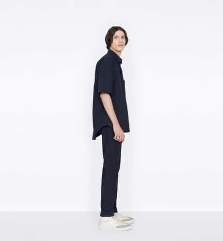 SHORT-SLEEVED OVERSHIRT Navy Blue and Black Dior Oblique Kasuri Cotton Denim