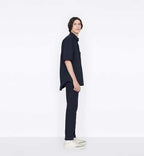 SHORT-SLEEVED OVERSHIRT Navy Blue and Black Dior Oblique Kasuri Cotton Denim