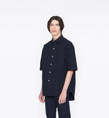 SHORT-SLEEVED OVERSHIRT Navy Blue and Black Dior Oblique Kasuri Cotton Denim