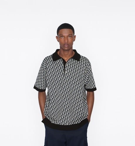 DIOR OBLIQUE POLO SHIRT Beige, Blue and Black Cotton Jacquard