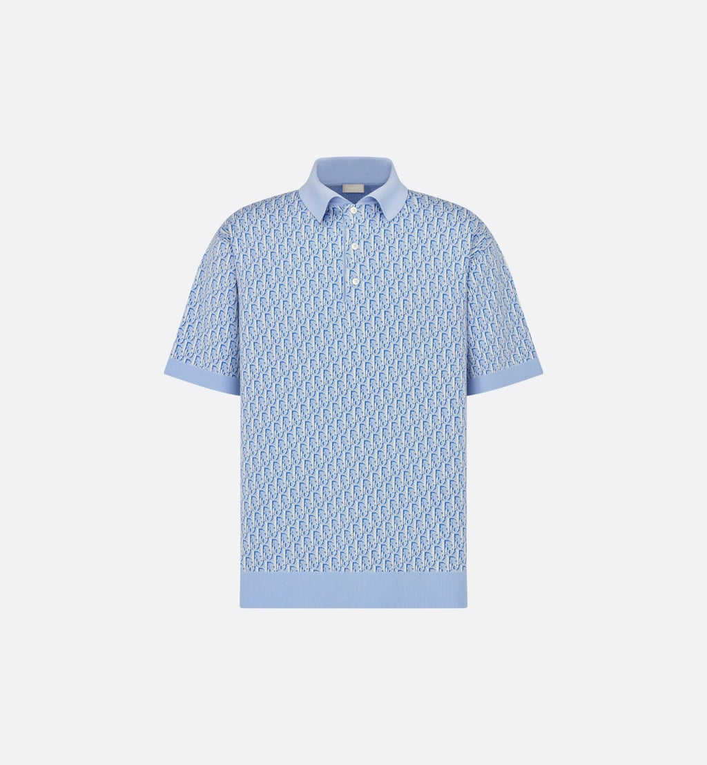 Dior Oblique Polo Shirt Blue Cotton Jacquard