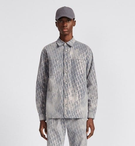 DIOR OBLIQUE OVERSHIRT Gray and Gold-Tone Cotton-Blend Twill