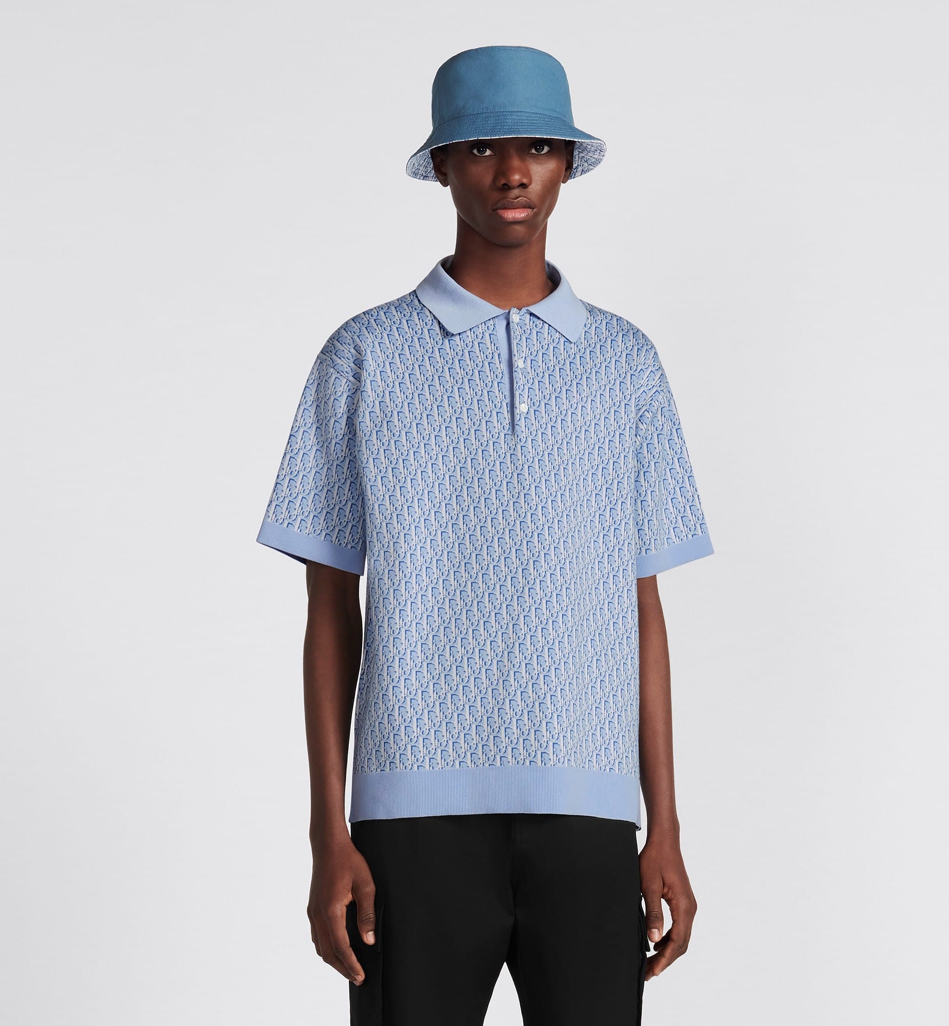 Dior Oblique Polo Shirt Blue Cotton Jacquard