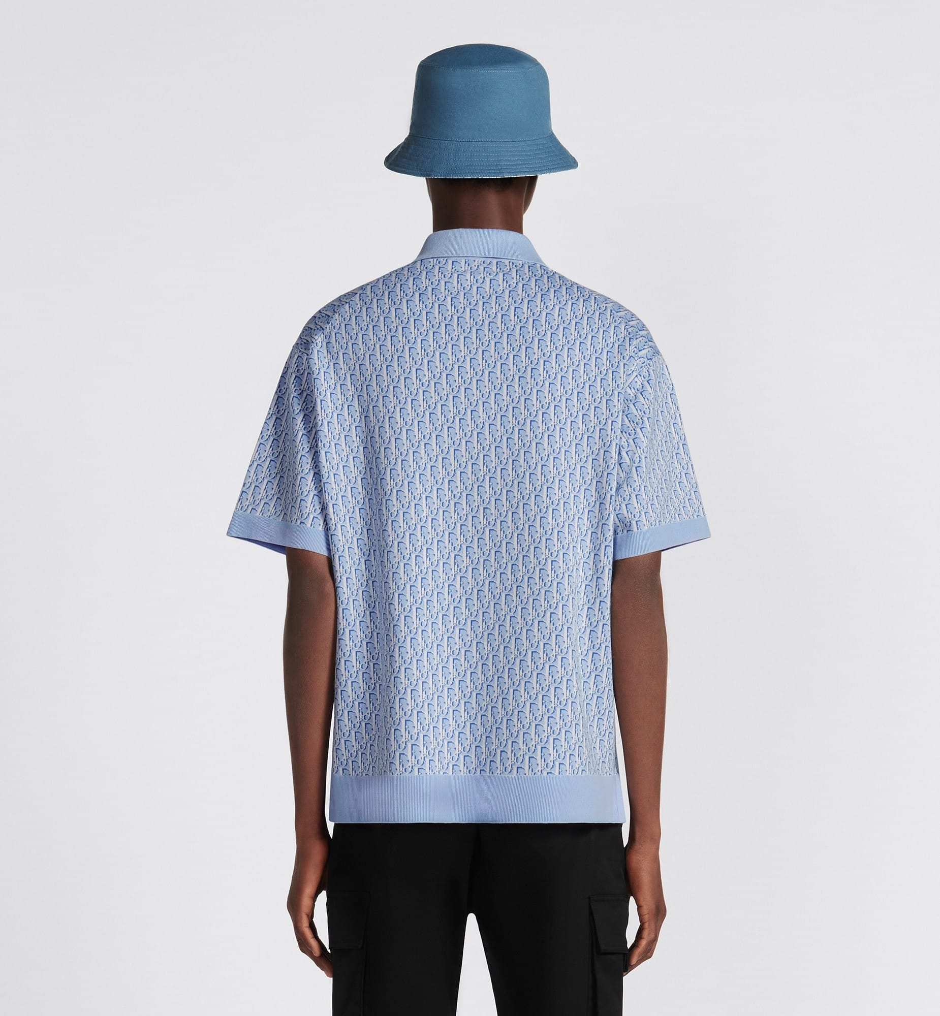 Dior Oblique Polo Shirt Blue Cotton Jacquard