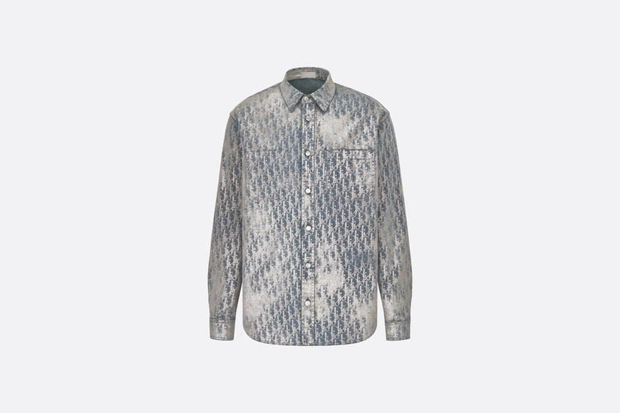DIOR OBLIQUE OVERSHIRT Gray and Gold-Tone Cotton-Blend Twill