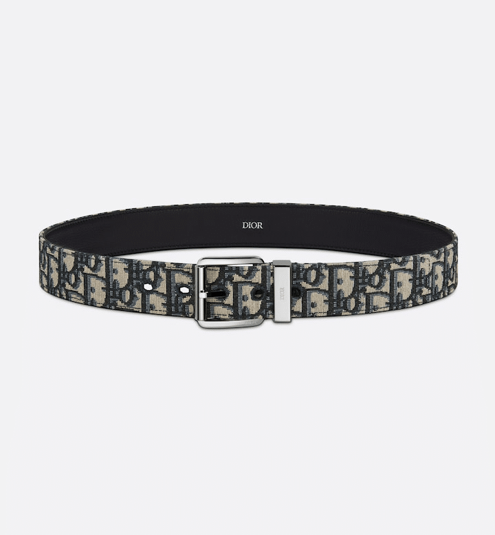 Beige and Black Dior Oblique Jacquard with Black Grained Calfskin, 35 MM
