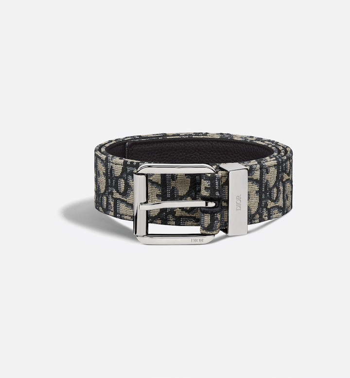 Beige and Black Dior Oblique Jacquard with Black Grained Calfskin, 35 MM