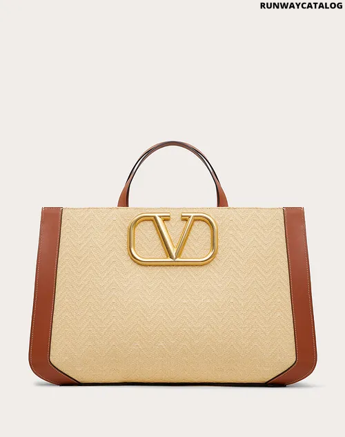 Valentino Supervee Handbag in Raffia with Chevron Pattern