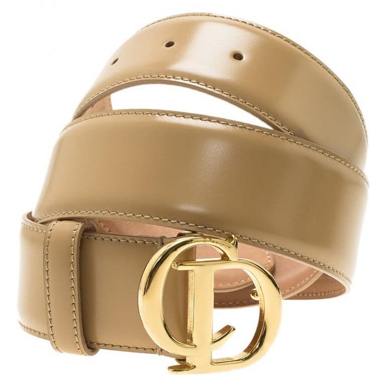 Christian Dior Beige Leather CD Logo Buckle Women Belt