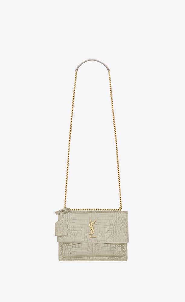 YSL Sunset Medium in Crocodile Embossed Shiny Leather Bag