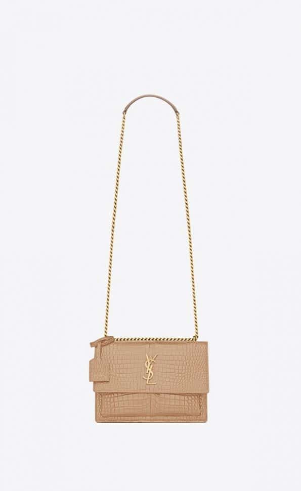 YSL Sunset Medium in Crocodile Embossed Shiny Leather Bag