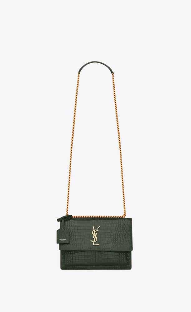 YSL Sunset Medium in Crocodile Embossed Shiny Leather Bag
