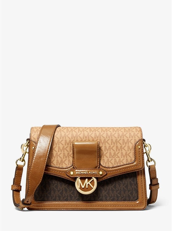 MICHAEL KORS Jessie Medium Two-Tone Logo and Leather Shoulder Bag