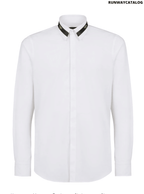Fendi stripe logo band collar shirt