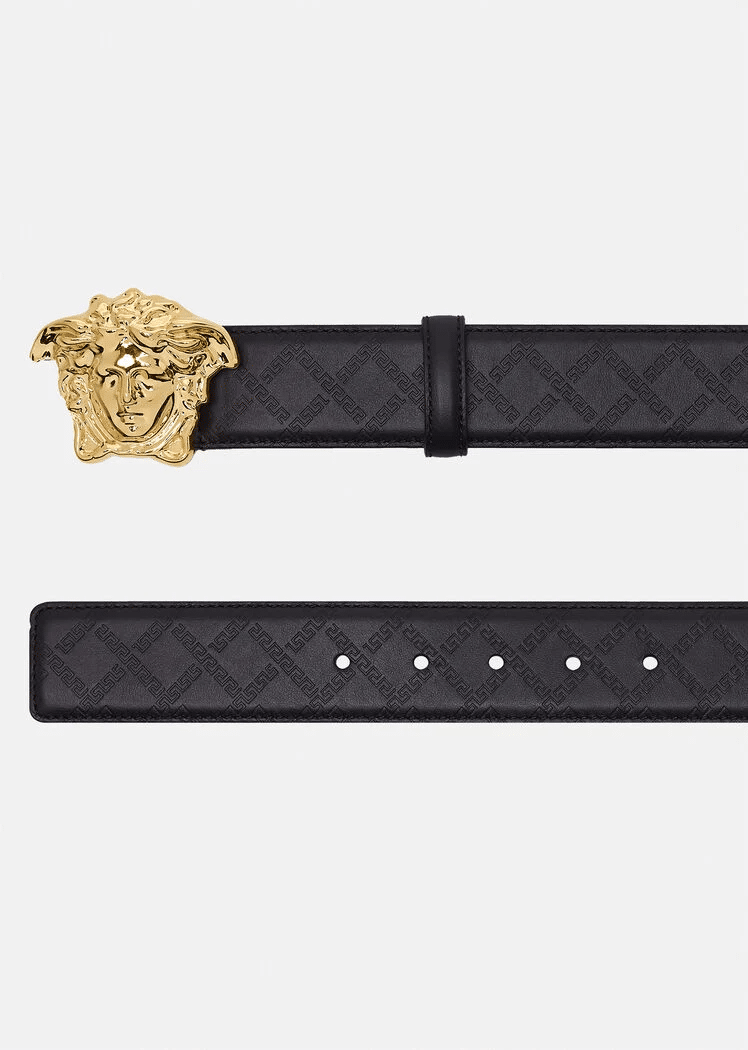 Versace Medusa Embossed Greca Leather Belt