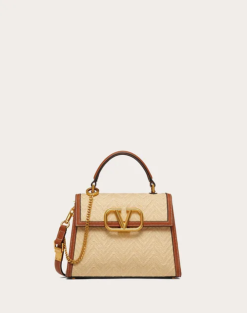 Valentino Small VSLING Handbag in Raffia with Chevron Pattern