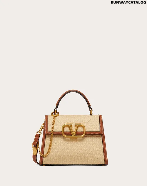 Valentino Small VSLING Handbag in Raffia with Chevron Pattern