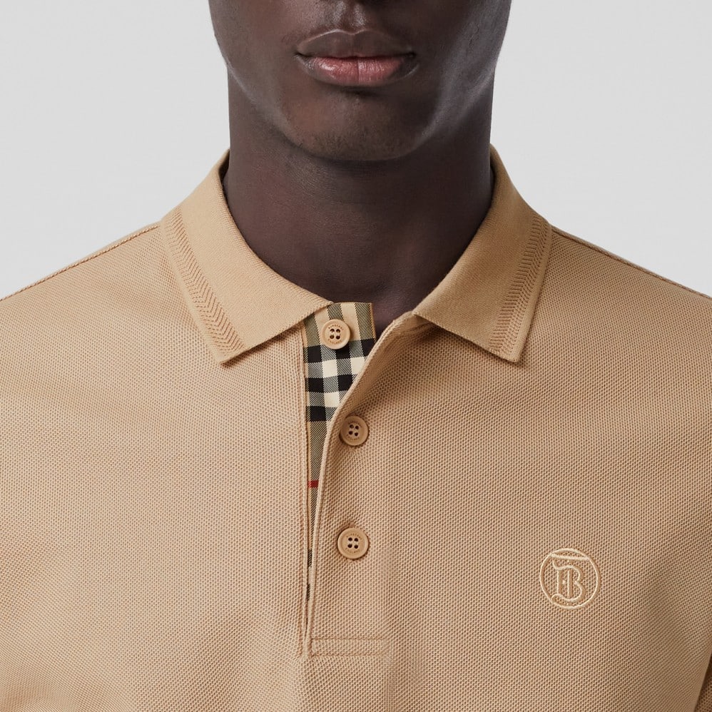 Monogram Motif Cotton Piqué Polo Shirt Soft Fawn