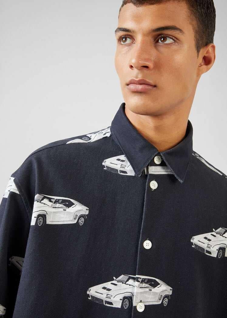 Versace Race Car Print Denim Shirt