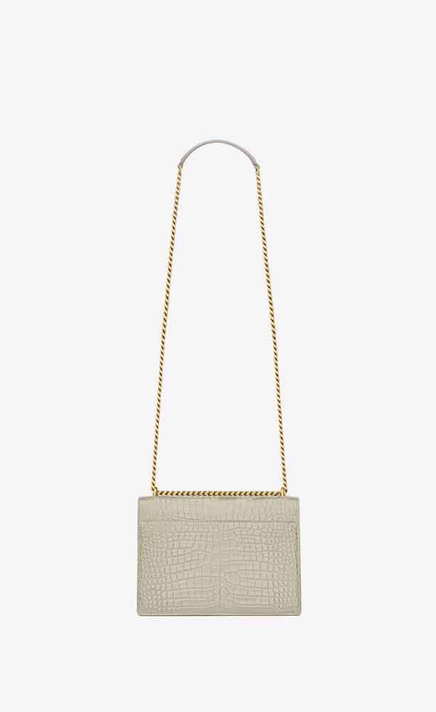 YSL Sunset Medium in Crocodile Embossed Shiny Leather Bag