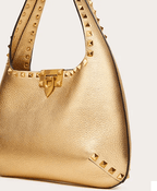 Valentino Small Rockstud Metallic Grainy Calfskin Hobo Bag