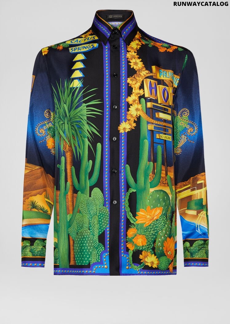 Versace Palm Springs Print Silk Twill Shirt