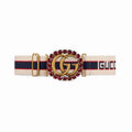 Gucci stripe belt with Double G and crystals