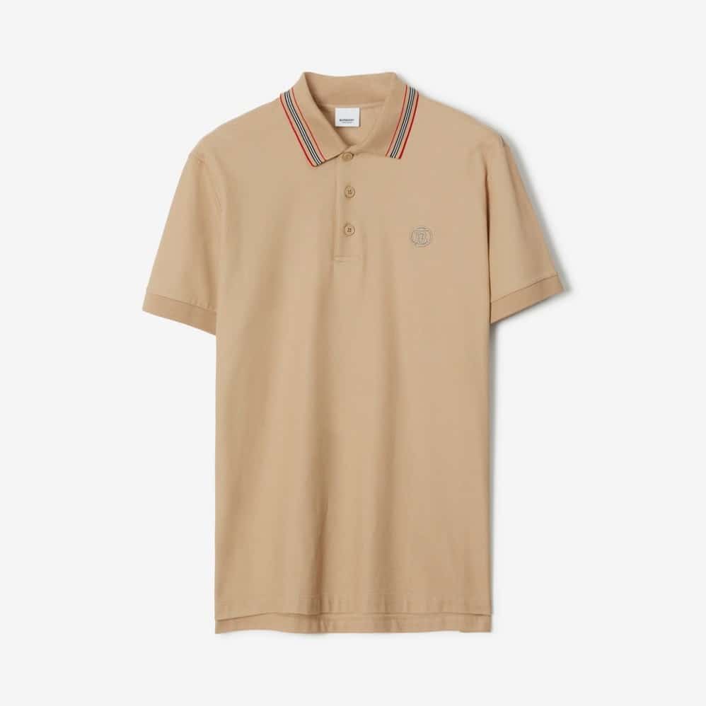 Icon Stripe Collar Cotton Polo Shirt Soft Fawn