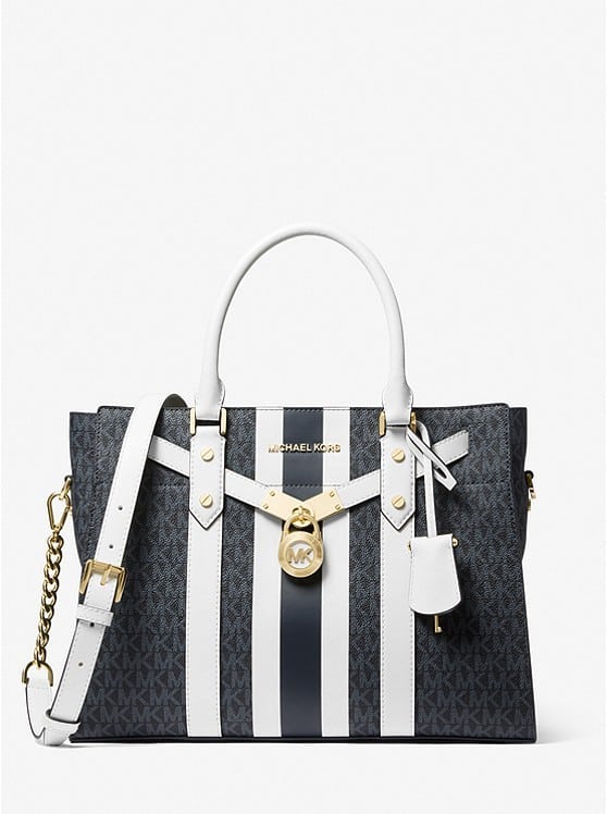 Michael Kors Nouveau Hamilton Large Logo Stripe Satchel
