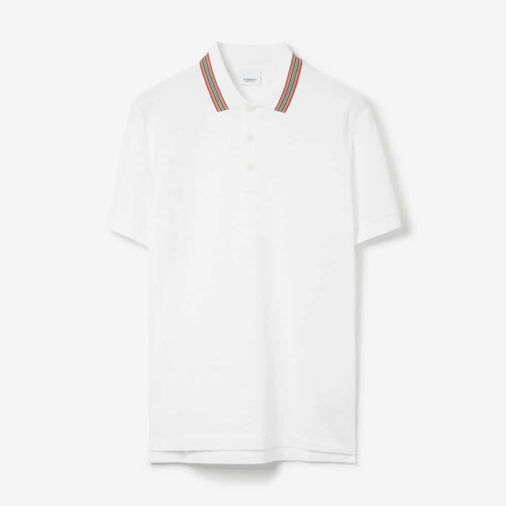 Icon Stripe Collar Cotton Polo Shirt White