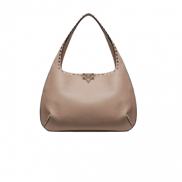 Valentino Rockstud Grainy Calfskin Hobo Bag In Poudre