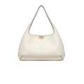 Valentino Rockstud Grainy Calfskin Hobo Bag In White
