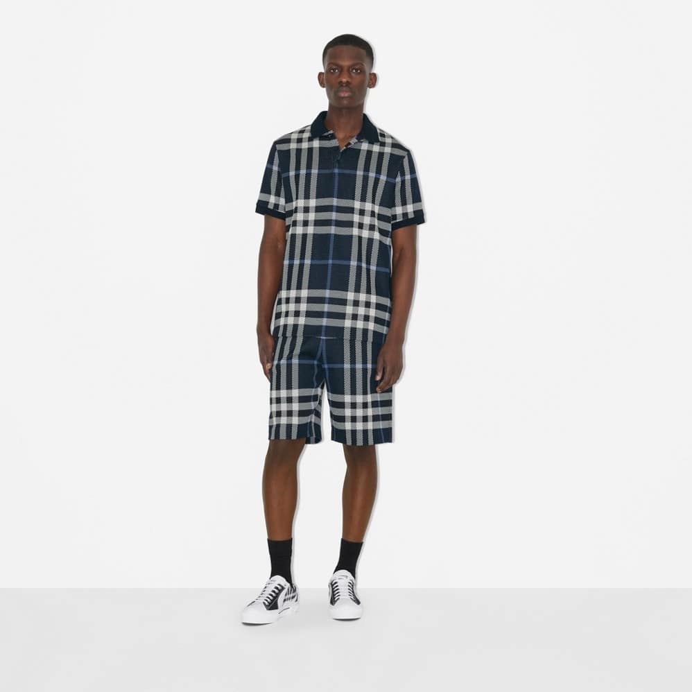 Check Cotton Jacquard Polo Shirt Dark Blue
