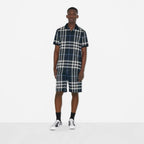 Check Cotton Jacquard Polo Shirt Dark Blue