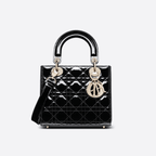 Christian Dior Small Lady Dior Bag Black Patent Cannage Calfskin