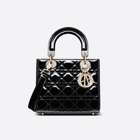 Christian Dior Small Lady Dior Bag Black Patent Cannage Calfskin