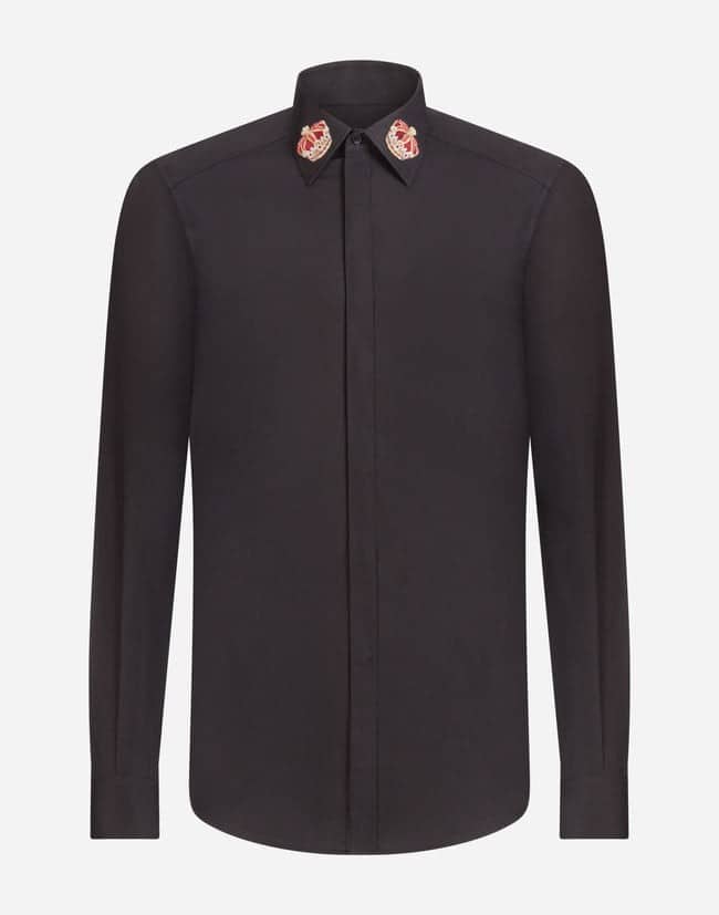 DOLCE &amp; GABBANA MARTINI FIT SHIRT IN COTTON WITH PATCH