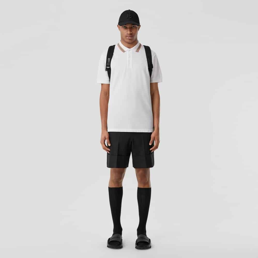 Icon Stripe Collar Cotton Polo Shirt White