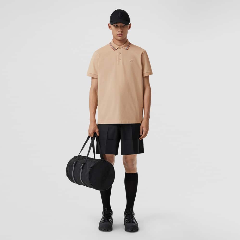 Icon Stripe Collar Cotton Polo Shirt Soft Fawn