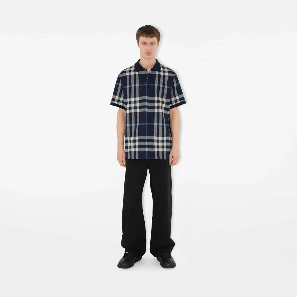 Check Cotton Polo ShirtPrice undefined Colour: White/Dark Blue