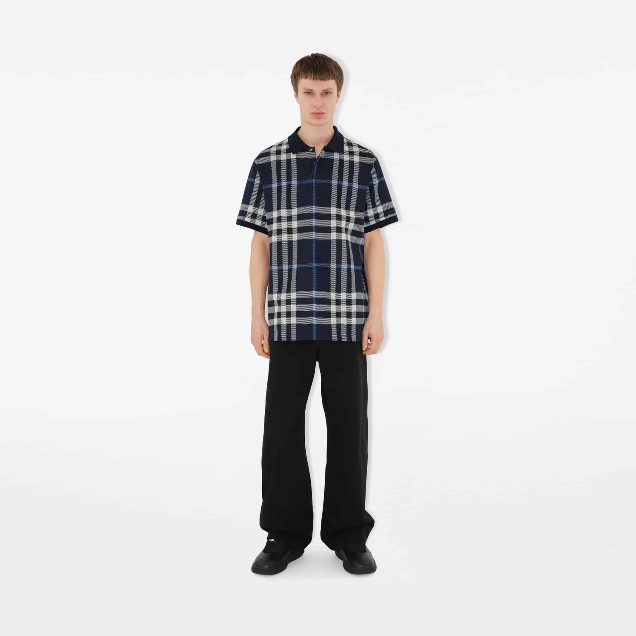 Check Cotton Polo ShirtPrice undefined Colour: White/Dark Blue