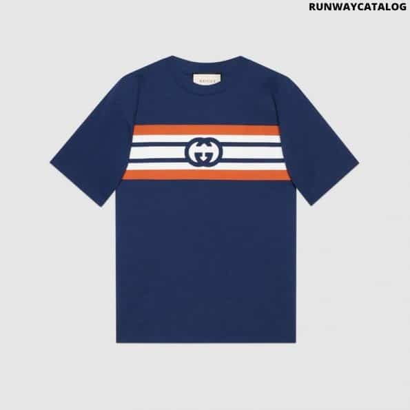 Gucci Interlocking G Stripe Print T-shirt Blue