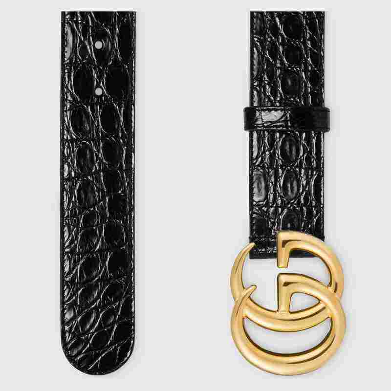 GG Marmont caiman belt with shiny buckle