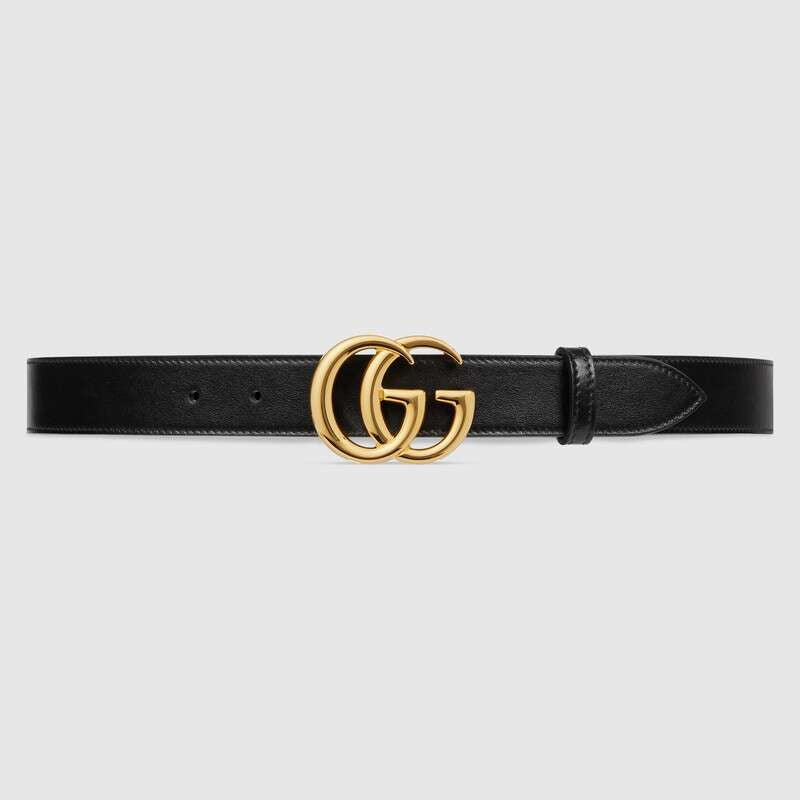 GG Marmont leather belt with shiny buckle