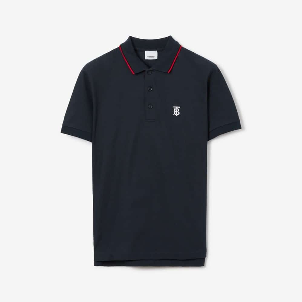 Icon Stripe Placket Cotton Piqué Polo Shirt Navy